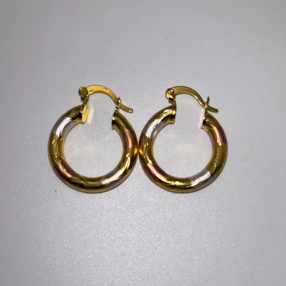 Elegant Fashion Gold and Pink Hoop Earrings - Picture 3 of 3